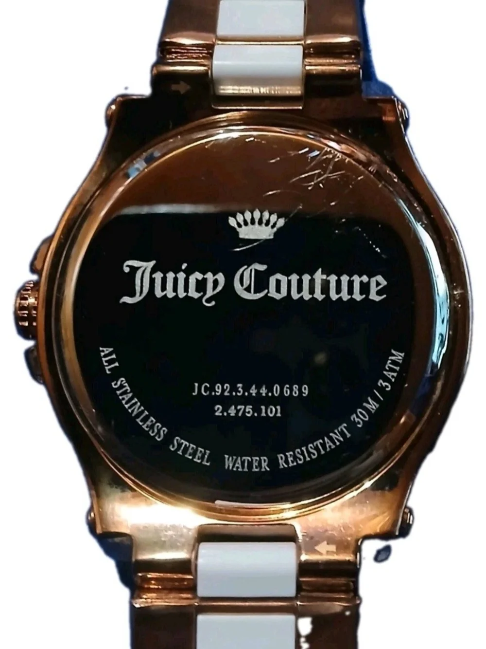 ​Juicy Couture Women Gold Tone White Ceramic Crystal Bezel Watch JC.92.3.44.0689